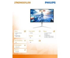 Monitorius Philips 27M2N6501L/00 | 27 " | QD-OLED | 16:9 | 240 Hz | 0.03 ms | 2560 x 1440 pikselių | 400 cd/m² | HDMI jungtys quantity 2 | Baltas