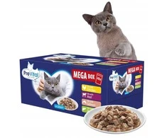 PREVITAL Mega Box Veal, lašiša, liver, vištiena - wet cat food - 40X100g