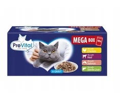 PREVITAL Mega Box Veal, lašiša, liver, vištiena - wet cat food - 40X100g