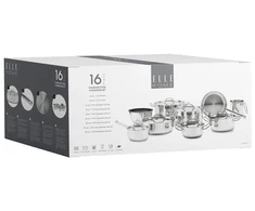 ELLE Home ECCS200416A Stainless Steel Cookware Set, 16 Pieces
