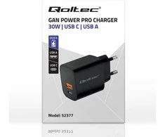Qoltec Įkroviklis gan power pro | 1xusb-c | 1xusb | 30w | 5-20v | 1.5-3a | juoda