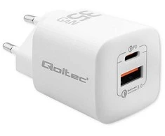 Qoltec kroviklis jungiama į tinklą 35w gan ultra | 5-20v | 2.25-3a | 1 x usb typ c pd | 1 x usb | balta