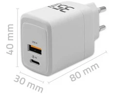 Qoltec Įkroviklis jungiama į tinklą 35w gan | 5-20v | 1.5-3a | 1xusb-c pd | 1xusb qc 3.0 | balta