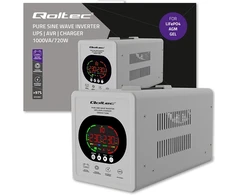Qoltec 50451 Gryno sinusoidinio signalo UPS | 1000 VA / 720 W | 12/230 V inverteris su AVR | LCD | LiFePO4 AGM GEL