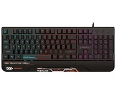 Rebeltec „Shark“ viso dydžio RGB žaidimų klaviatūra su integruotu riešo atrama, atspari vandeniui.