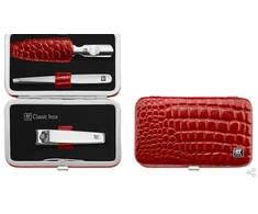 ZWILLING CLASSIC INOX Rinkinys kelioninis - raudonas odinis dėklas, 3 elementai