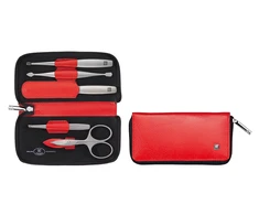 „Zwilling Beauty“ „Zwilling Twinox“ kelioninis rinkinys, raudonas odinis dėklas, 5 dalys