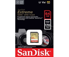 Sandisk Extreme SDXC 64gb 170/80 Mbps V30 uhs-i u3 atminties kortelė