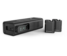 „Sennheiser Profile“ belaidės 2 kanalų ausinės – 2 kanalų 2,4 GHz imtuvas, 2 prisegami mikrofonai, priedai, įkrovimo dėklas, nešiojimo dėklas