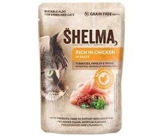 SHELMA Rich in lašiša, cod, jautiena and vištiena – šlapias kačių maistas – 4x85g