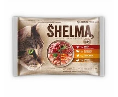 Kačių Maistas - SHELMA Drėgnas Kačių Maistas 340g Vištiena, Kalakutiena, Jautiena, Antiena