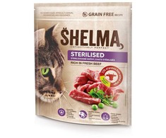Kačių Maistas - SHELMA Sterilizuotas Sausas Maistas Su Jautiena 750g Be Grūdų