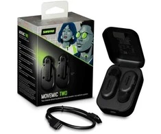 Shure mv-two-z6 - du belaidžiai judantys mv-lav mikrofonai, įkrovimo dėklas