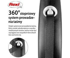 Smycz flexi automatinė juodas design m taśma 5 m - šuniui do 25 kg, spalva sidabrinė