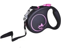 Smycz flexi automatinė juodas design s taśma 5 m - šuniui do 15 kg, spalva rožinis