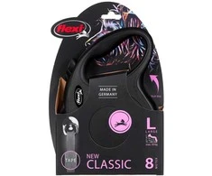 Smycz flexi automatinė new classic l taśma 8 m - šuniui do 50 kg, spalva juoda