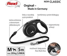 Smycz flexi automatinė new classic m linka 5 m - šuniui do 20 kg, spalva juoda