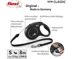 Smycz flexi automatinė new classic s linka 8 m - šuniui do 12 kg, spalva juoda