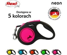 Smycz flexi automatinė new neon s taśma 5 m - šuniui do 15 kg, spalva rožinis