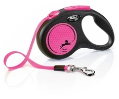Smycz flexi automatinė new neon s taśma 5 m - šuniui do 15 kg, spalva rožinis