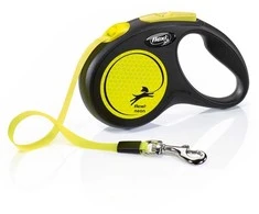Smycz flexi automatinė new neon s taśma 5 m - šuniui do 15 kg, spalva geltona