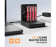 „Axagon ADSA-M2C44 USB4“ prijungimo stotelė, skirta 4 M.2 NVMe SSD diskams su diskų klonavimo funkcija be kompiuterio