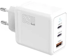 TB Įkroviklis jungiama į tinklą 2x USB C + USB A Power Delivery balta, GaN 65W