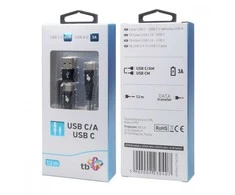 USB kabelis TB USB-A + USB-C - USB-C 1,2 m juodas (AKTBXKUCTOA120B)