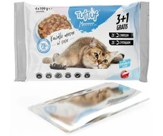 TufTuf Kačių Maistas - TUF TUF 2x Menkė &amp; 2x Upėtakis Drėgnas Maistas 4x100g