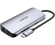 „Unitek“ aktyvus šakotuvas USB-C 2x HDMI, SD skaitytuvas, 4k, RJ-45, PD 100W, 5 Gbps