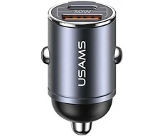 Usams Automobilinis pakrovėjas 30w 1xusb+1xusb-c c38 greito įkrovimo plieno