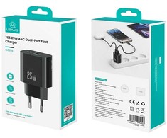 Usams Įkroviklis jungiama į tinklą 25w 1xusb-c 1xusb-a fast charging juoda