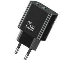 Usams Įkroviklis jungiama į tinklą 25w 1xusb-c 1xusb-a fast charging juoda