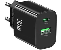Usams Įkroviklis jungiama į tinklą 30w 1xusb-c 1xusb-a fast czarging juoda
