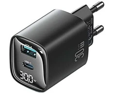 Usams 30 W „Gan LED“ USB + USB-C CC229 greito įkrovimo juodas sieninis įkroviklis