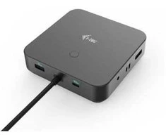 USB-C HDMI dviejų DP prijungimo stoties maitinimo tiekimas 100 W + I-tec universalus įkroviklis 100 W