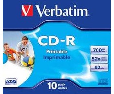 Verbatim Cd-r 52x 700mb 10p jc printable azo 43325
