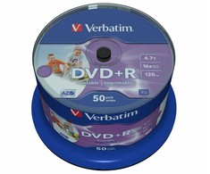 Verbatim Dvd+r 16x 4.7gb 50p cb, galima spausdinti be id 43512