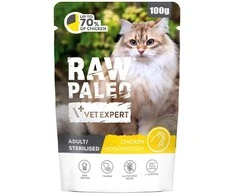 Kačių Maistas - VetExpert Raw Paleo Suaugusių Sterilizuotų Vištienos Drėgnas 100g