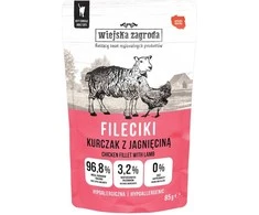 VILLAGE FARM vištiena Filė su ėriena – šlapias katėms skirtas ėdalas – 85 g