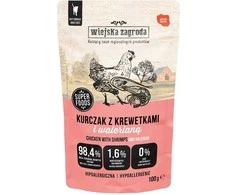WIEJSKA ZAGRODA vištiena su krevetėmis ir valerijonu – Šlapias kačių maistas – 100g