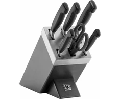 Zwilling 5 peilių rinkinys keturių žvaigždučių bloke, pilkas