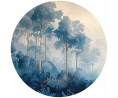 Artgeist Apvalus fototapetas - A forest in misty shades of mėlynas