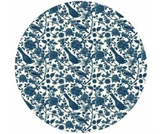 Artgeist Apvalus fototapetas - Birds and roses - monochrome mėlynas pattern with botanical motif