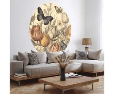 Artgeist Apvalus fototapetas - Colourful tulips on a cream background