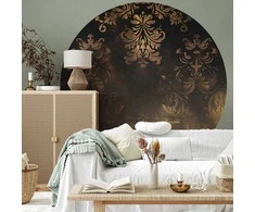 Artgeist Apvalus fototapetas - Dark baroque patterns with auksinis accents