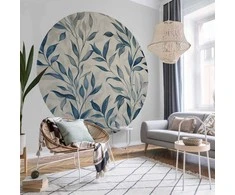 Artgeist Apvalus fototapetas - Delicate botanical motif with mėlynas leaves