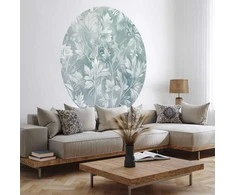 Artgeist Apvalus fototapetas - Distressed floral patterns in muted turquoises