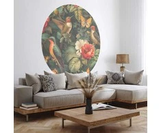 Artgeist Apvalus fototapetas - Flowers, birds and butterflies – vintage-style illustration