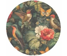 Artgeist Apvalus fototapetas - Flowers, birds and butterflies – vintage-style illustration